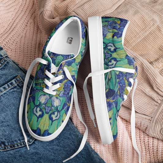 Van Gogh Irises canvas sneakers front view - wearable art footwear