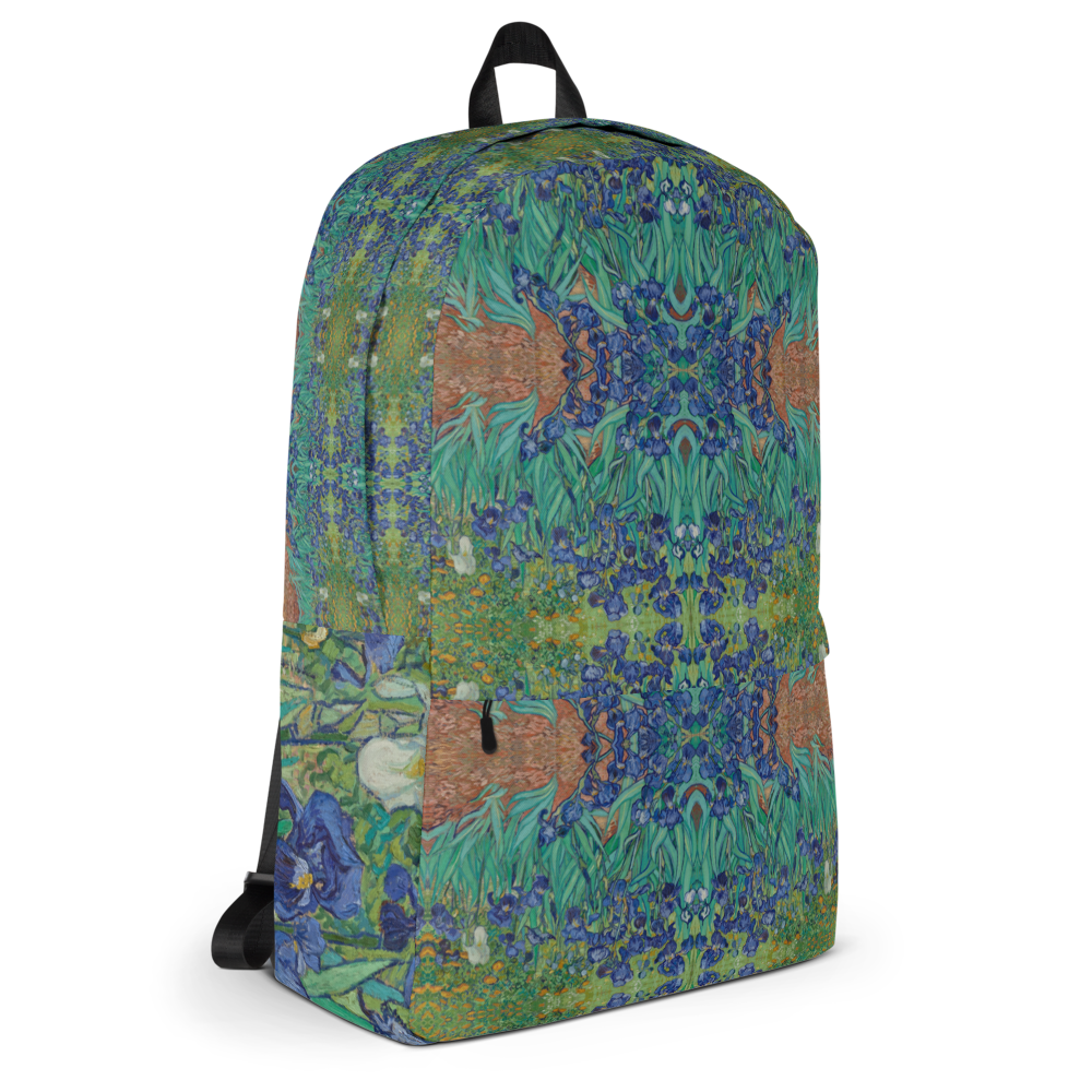Van Gogh Irises backpack right side view - sustainable wearable art