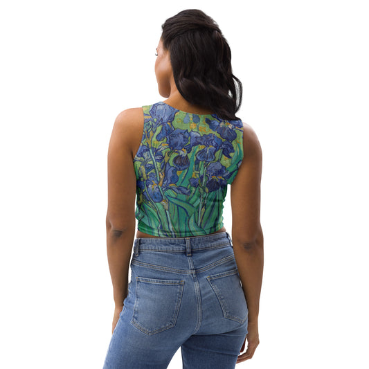 Van Gogh Irises crop top back view - museum quality art print activewear