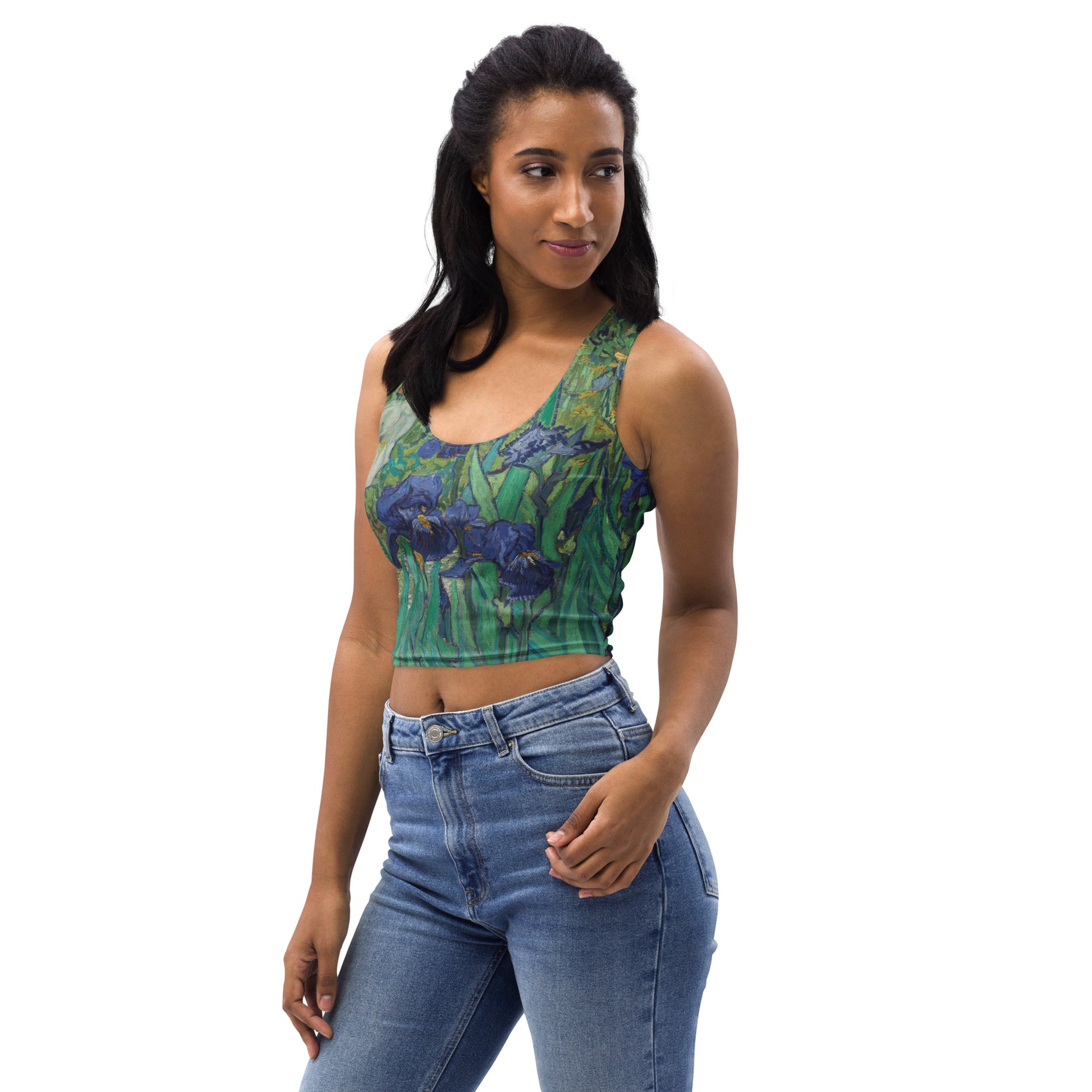 Van Gogh Irises crop top left side view - moisture-wicking activewear