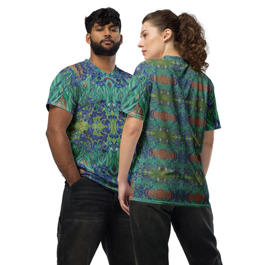 uni sex Recycled fabric sports jersey with Van Gogh Irises painting - eco-friendly athletic wear