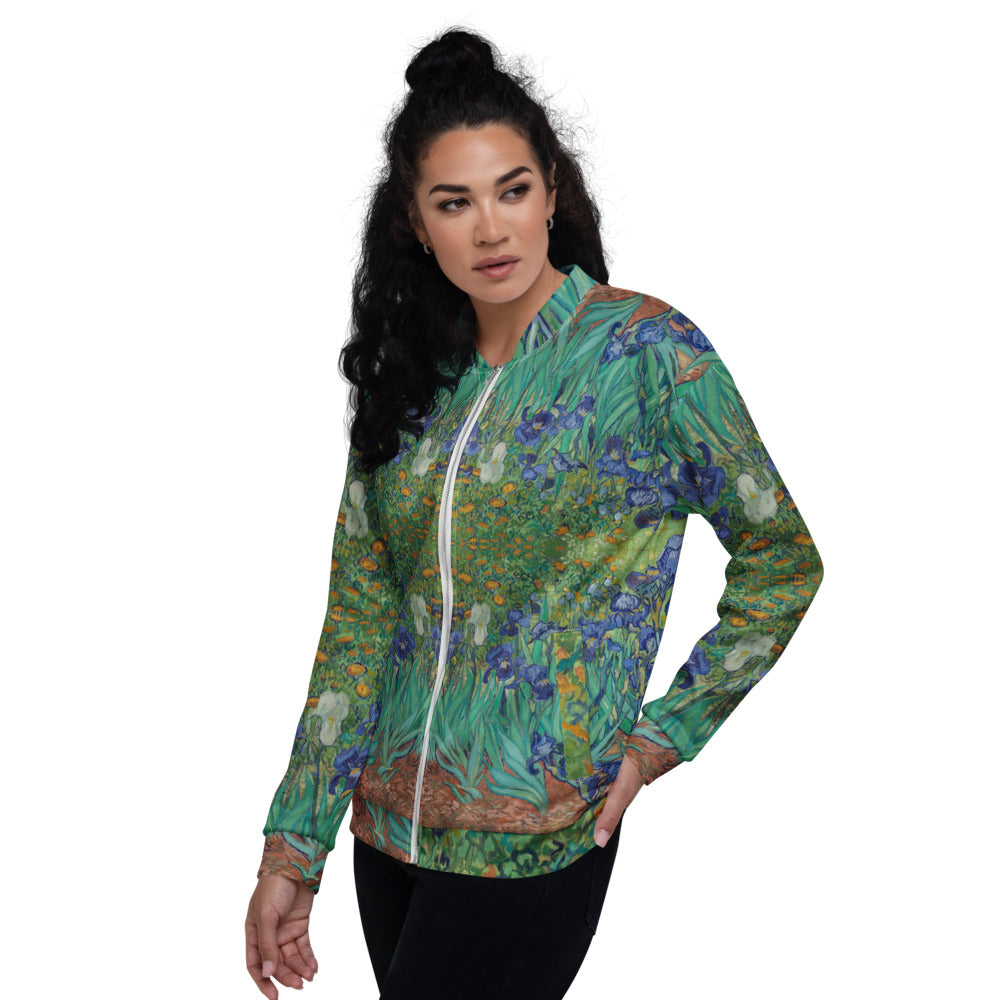 Van Gogh Irises bomber jacket left side view - museum quality print