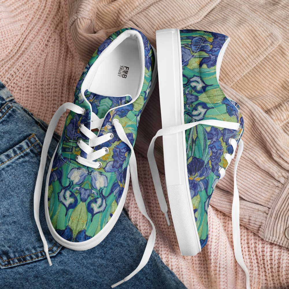 Van Gogh Irises canvas sneakers front view - wearable art footwear